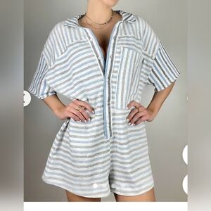 Free People Striped Button-Up Romper Size M.